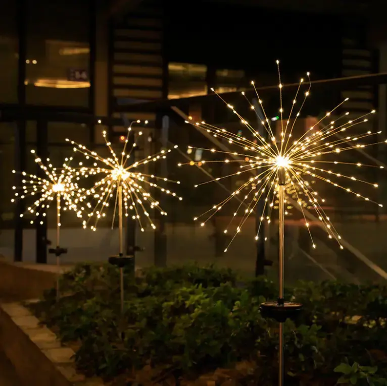 Ліхтар садовий Феєрверк газонний на сонячній батареї, 60 led, 8 режимів (2 шт. у комплекті) - Зображення 3