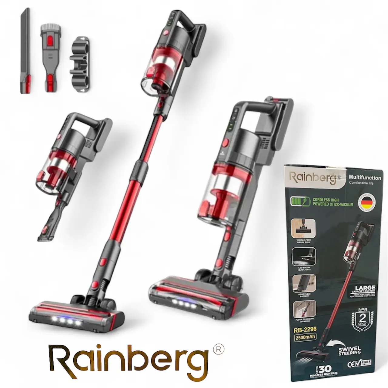 Вертикальний акумуляторний пилосос Rainberg 2500 Вт бездротовий, для прибирання, будинку - Зображення 4