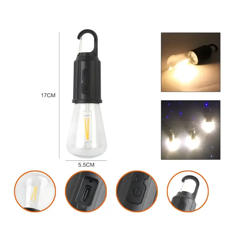 Лампочка з акумулятором + карабін, від USB, BL HK-169C / Підвісна LED лампочка / Ліхтар для кемпінгу - Зображення 4