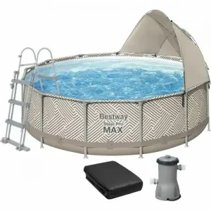 Круглий каркасний басейн із міні-дахом, пісочний фільтр, сходи, тент у комплекті Bestway 561FY 396 x 107 см 11133 л