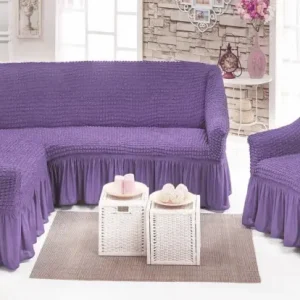 Чохол накидка на кутовий диван з кріслом, комплект чохлів на кутовий диван та крісло з оборкою Туреччина