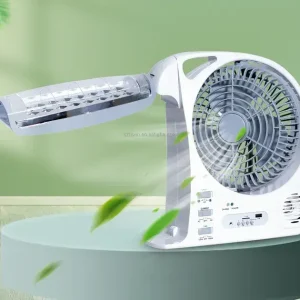 Вентилятор портативний (GD-8028/N283) 6в1 (8″, LED лампа, радіо, сонячна панель, 2 швидкості, 10Вт, Bluetooth, USB, 3.2V/5500 мАг)