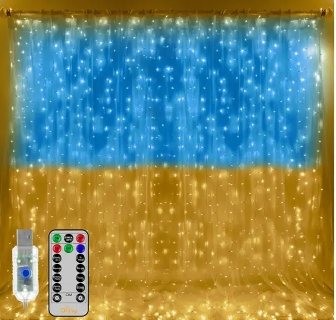 Патріотична гірлянда штора Прапор України 3*3 м 160 LED класична IP44 - Зображення 3