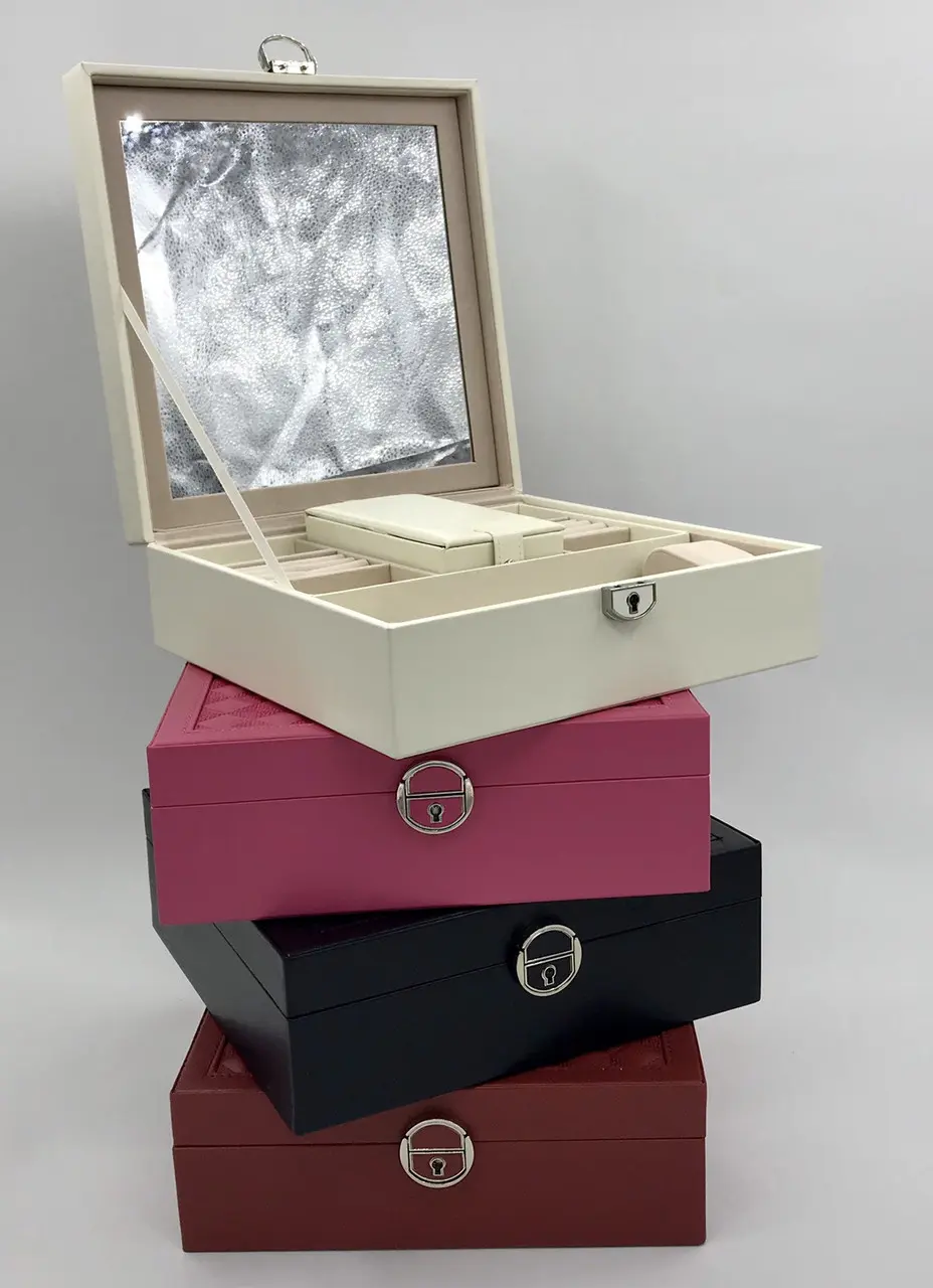 Скринька для прикрас стьобана з великим дзеркалом, що відкидається, маленька скринька всередині колір слонова кістка - Зображення 9