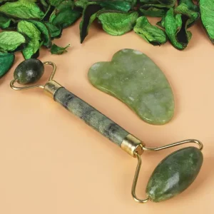 Масажер нефритовий ролер + гуаша скребок