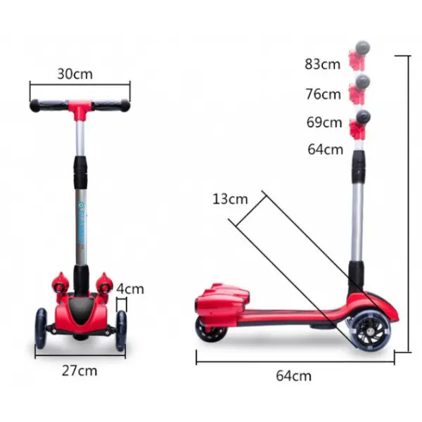 Дитячий турбо - самокат з димом та музикою GLANBER Червоний - Зображення 5