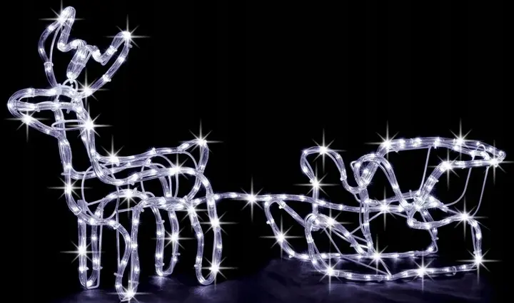 Теплий білий Вуличний новорічний олень із дюралайту маленький із санями від мережі - Зображення 3