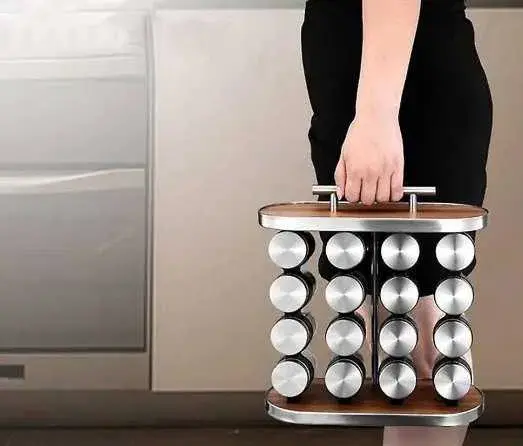 Карусель для спецій набір для спецій 16 ємностей Stainless steel and wood / органайзер для зберігання спецій - Зображення 3