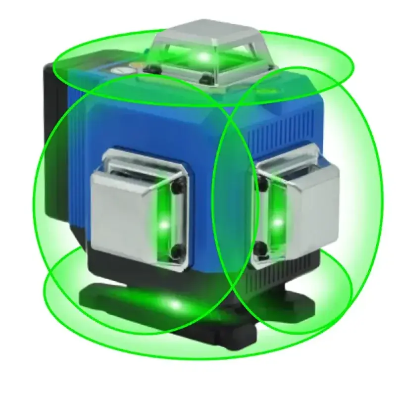 Лазерний 4D рівень акумуляторний -2 АКБ, 16 ліній, пульт дистанційного керування, цифровий дисплей, штатив, повний набір для встановлення, пластиковий кейс - Зображення 5