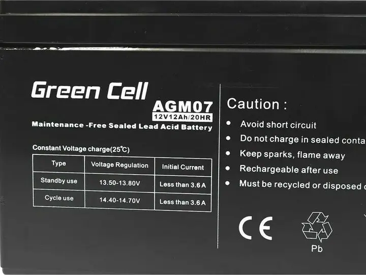 Акумуляторна батарея Greencell AGM 12V 12Ah - Зображення 2