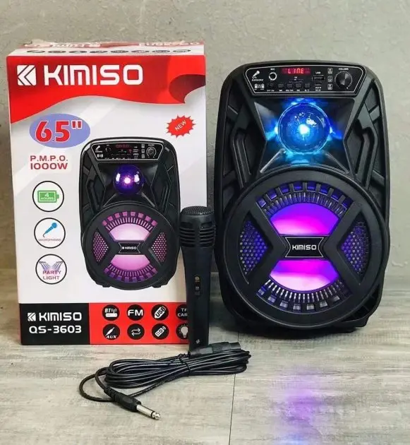 Акумуляторна бездротова Bluetooth колонка Kimiso QS-3603 (6.5") з мікрофоном та підсвічуванням - Зображення 3