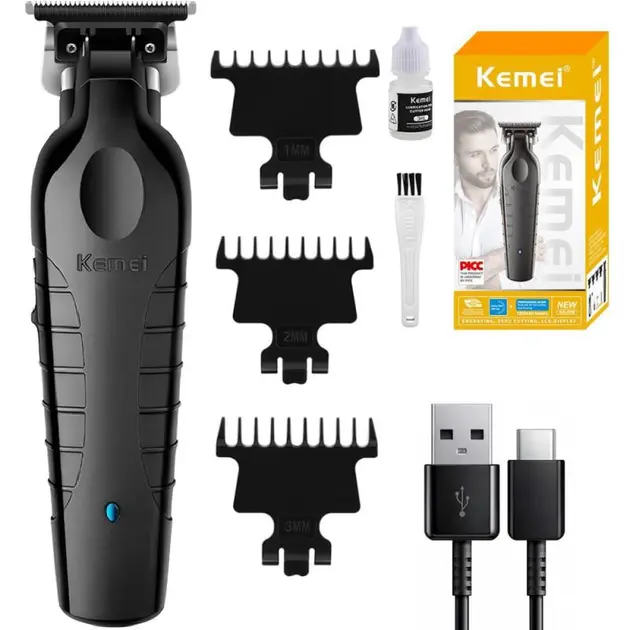 Акумуляторна машинка для стрижки + 3 насадки, USB, Kemei KM-2299