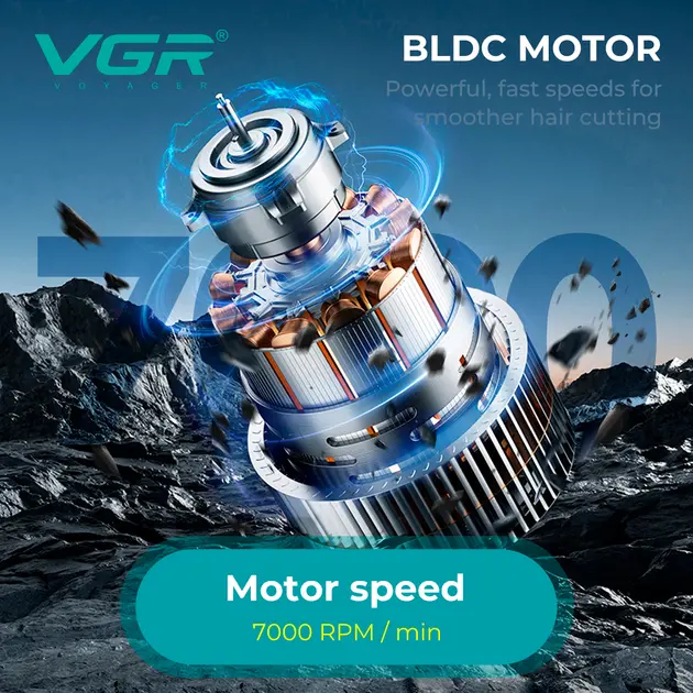 Акумуляторна машинка для стрижки VGR V-662 GREEN, 7000 RPM, 6 насадок, LED дисплей - Зображення 5