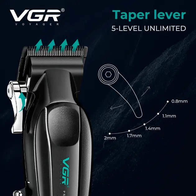 Акумуляторна машинка для стрижки VGR V-662 GREEN, 7000 RPM, 6 насадок, LED дисплей - Зображення 7