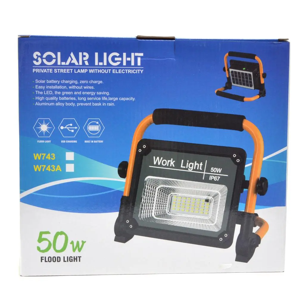 Акумуляторний прожектор із сонячною панеллю Work Light 50W + POWER BANK - Зображення 2