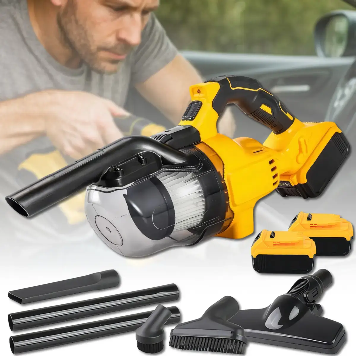 Акумуляторний пилосос для автомобіля, 5000 мAh, 48V, жовтий, 5520, / Портативний пилосос / Пилосос для дому