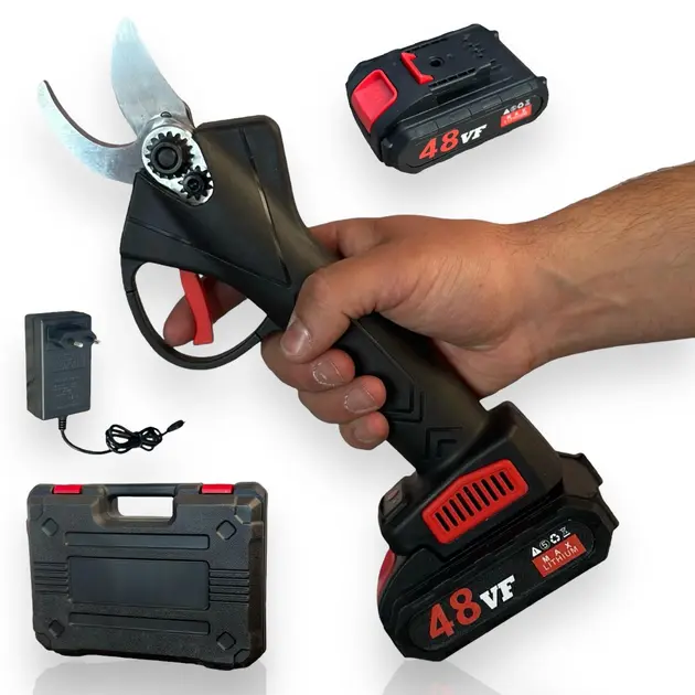 Акумуляторний садовий секатор 48V, електросекатор, акумуляторні садові ножиці в кейсі 2 акб