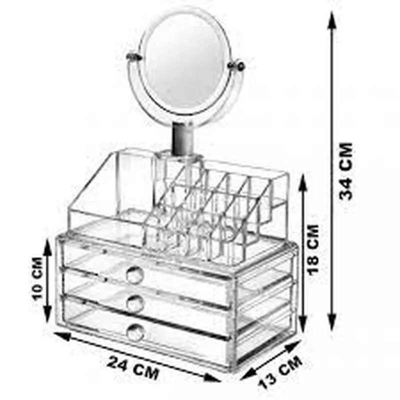 Акриловий органайзер для зберігання косметики з дзеркалом, настільний бокс, Cosmetic Storage Box, TS - Зображення 3