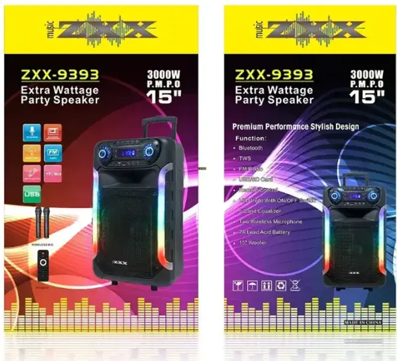 Акустична система ZXX-9393, динаміки 15”, 2 радіомікрофони - Зображення 6