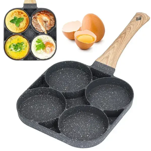 Антипригарна сковорода на 4 відділення для млинців та яєчні / Порційна сковорода для смаження яєць / Кухонна сковорода - Зображення 4