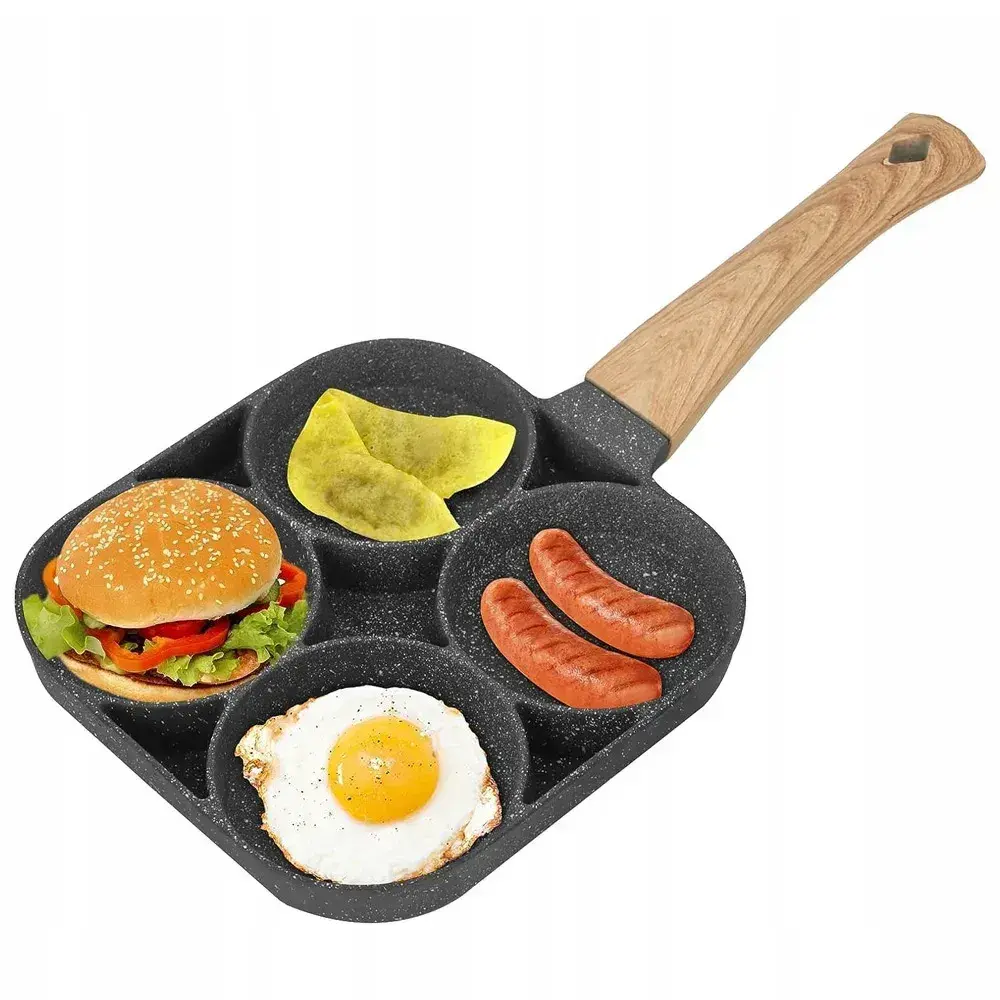 Антипригарна сковорода на 4 відділення для млинців та яєчні / Порційна сковорода для смаження яєць / Кухонна сковорода - Зображення 3