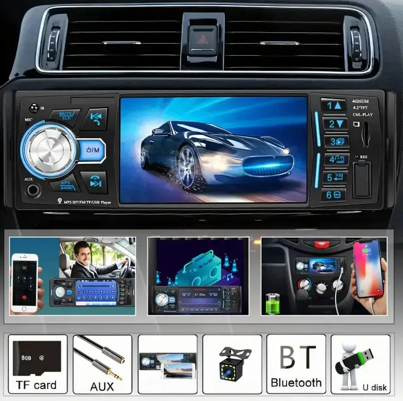 Автомагнітола 4026 BT Touch з екраном 4.1" ISO 1Din MP5 Bluetooth USB FM microSD