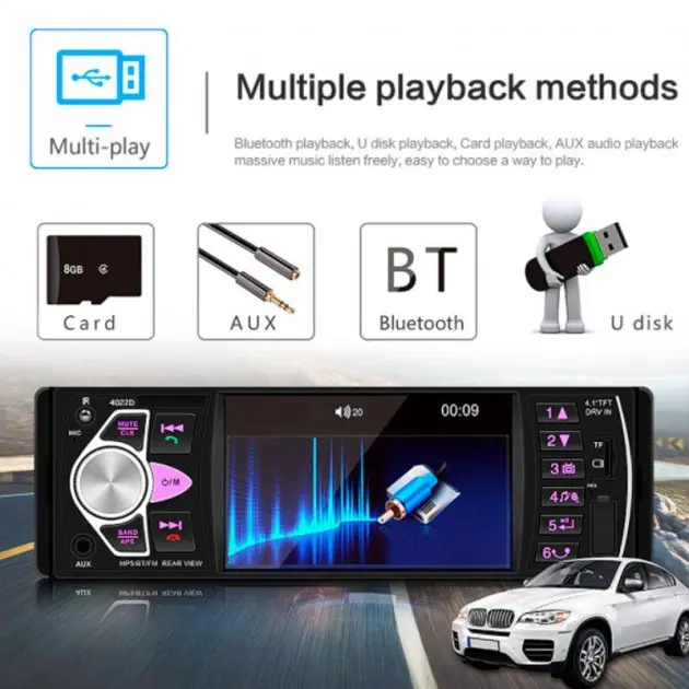 Автомобільна Bluetooth магнітола PI 4023 BT з пультом на кермо та великим екраном - Зображення 9