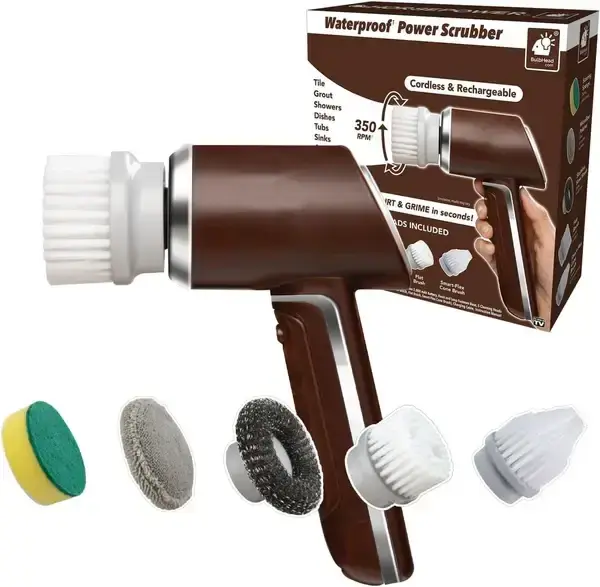 Бездротова електрична щітка для прибирання та миття посуду з 5 змінними насадками, USB заряджання - Зображення 2