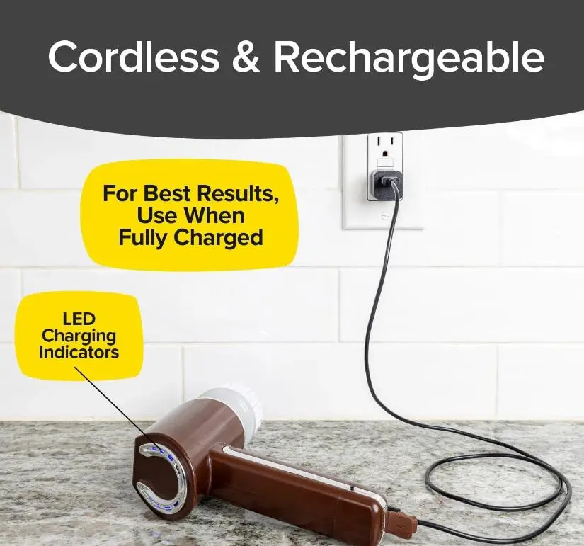 Бездротова електрична щітка для прибирання та миття посуду з 5 змінними насадками, USB заряджання - Зображення 6