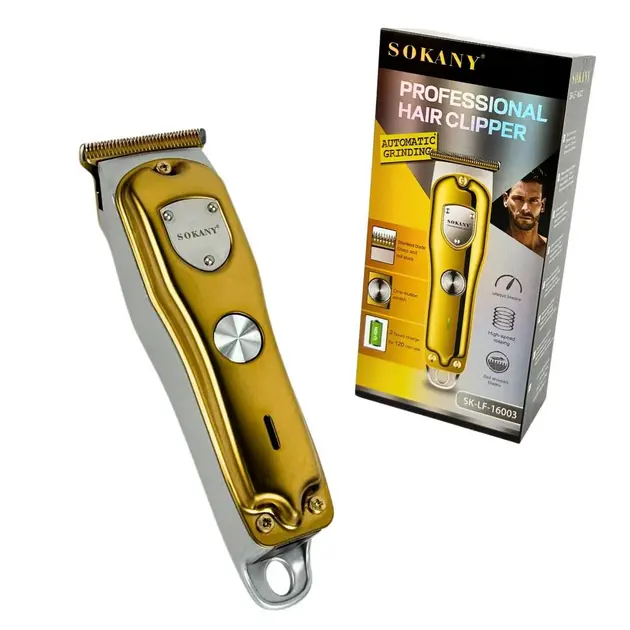 Бездротова машинка для стрижки волосся Sokany SK-LF-16003 4 насадки золотистий - Зображення 4