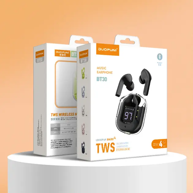 Бездротові навушники Duopuni BT30 TWS Wireless Headset, Bluetooth 5.3, 250 mAh Black - Зображення 4