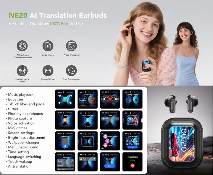 Бездротові навушники HTC NE20 AI з функцією переведення в режимі реального часу, Bluetooth V6.0 iPhone/Android, Black - Зображення 6