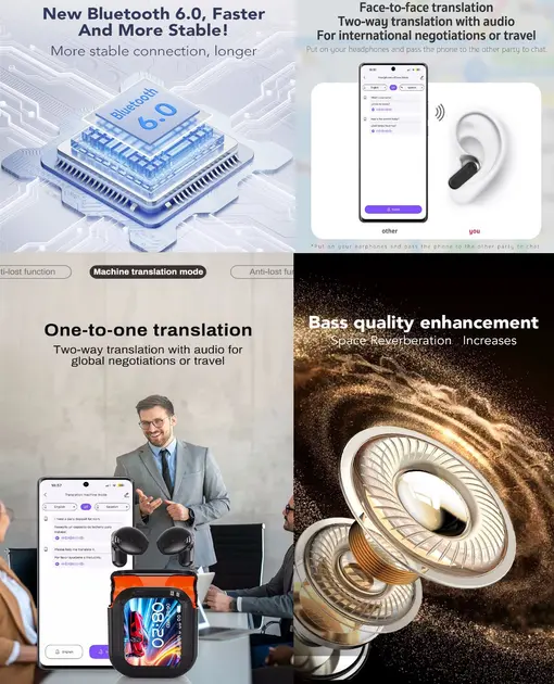 Бездротові навушники HTC NE20 AI з функцією переведення в режимі реального часу, Bluetooth V6.0 iPhone/Android, Black - Зображення 9