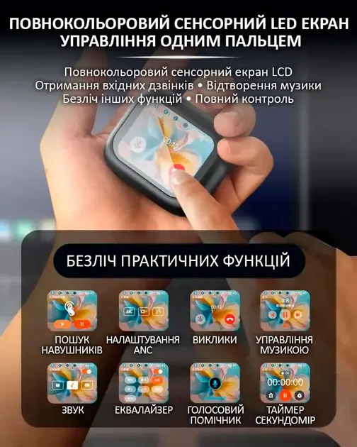 Бездротові навушники LX-10 TWS Earbuds з LED дисплеєм, Bluetooth 5.4, ANC+ENC, 320mAh Black - Зображення 3