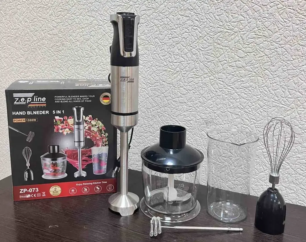 Блендер ручний 5 в 1 на 1500 Вт із подрібнювачем і насадками міксер і спінювач молока 20 швидкостей Zepline - Зображення 3
