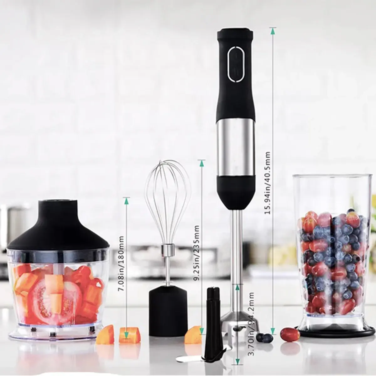 Блендер ручний 5 в 1 на 1500 Вт із подрібнювачем і насадками міксер і спінювач молока 20 швидкостей Zepline - Зображення 6