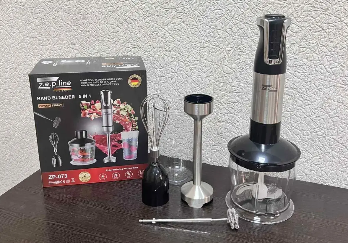 Блендер ручний 5 в 1 на 1500 Вт із подрібнювачем і насадками міксер і спінювач молока 20 швидкостей Zepline - Зображення 2