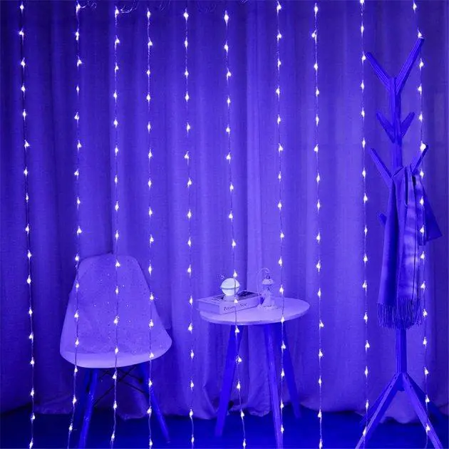 Святкова гірлянда завіса "Штора" на вікно 160LED 2х2м Мультикольоровий колір діодів Синій USB - Зображення 4