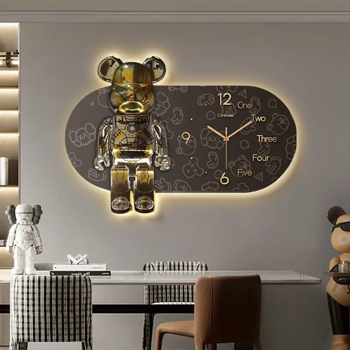 Годинники настінні овальні "Ведмедик" з LED підсвічуванням (NCH-40-60) - Зображення 5