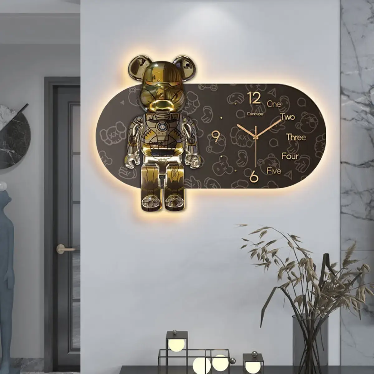 Годинники настінні овальні "Ведмедик" з LED підсвічуванням (NCH-40-60) - Зображення 3