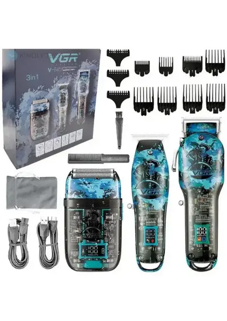 Професійний набір 3в1 VGR V-645 тример, машинка для стрижки волосся та електробритва - Зображення 2