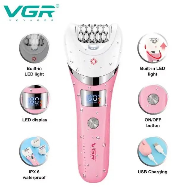 Багатофункціональний акумуляторний епілятор із підсвічуванням VGR V-759 5в1 жіноча електробритва - Зображення 4