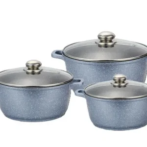 Кухонний набір каструль із кришками Benson BN-299 з литого алюмінію та мармуровим антипригарним покриттям об’ємом 1.5/2.2/3.2 л.