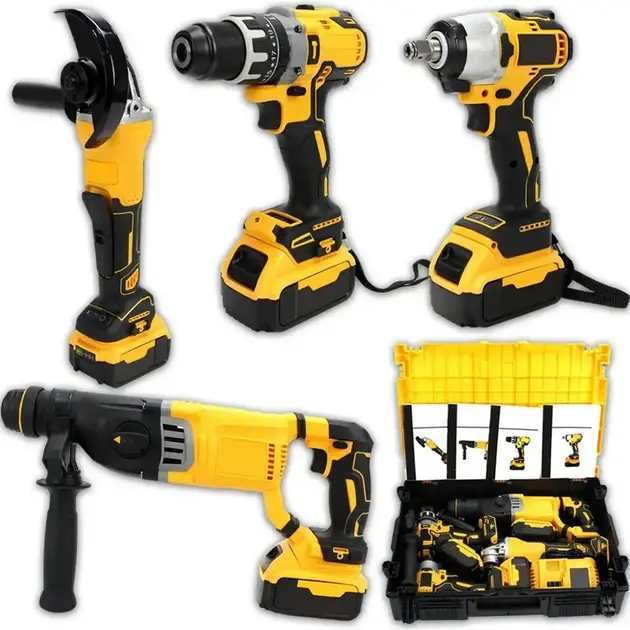 Набір 5 в1 Шуруповер + Болгарка + Перфоратор + Гайковерт + Пила NEW 98V (жовтий) - Зображення 9