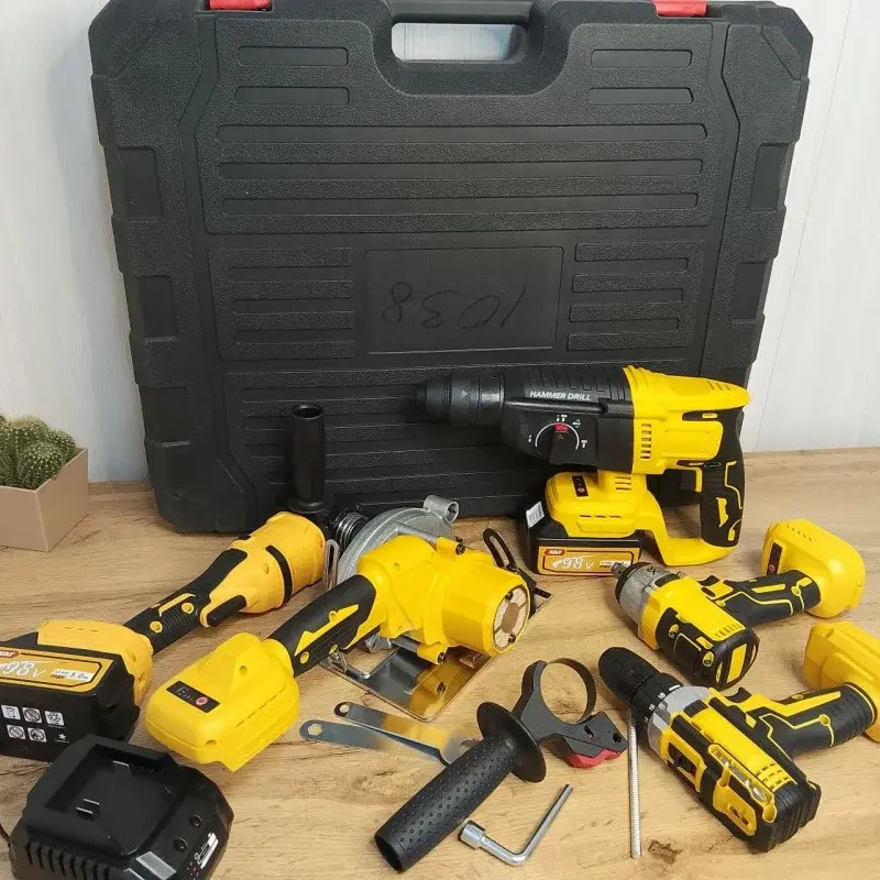 Набір 5 в1 Шуруповер + Болгарка + Перфоратор + Гайковерт + Пила NEW 98V (жовтий)