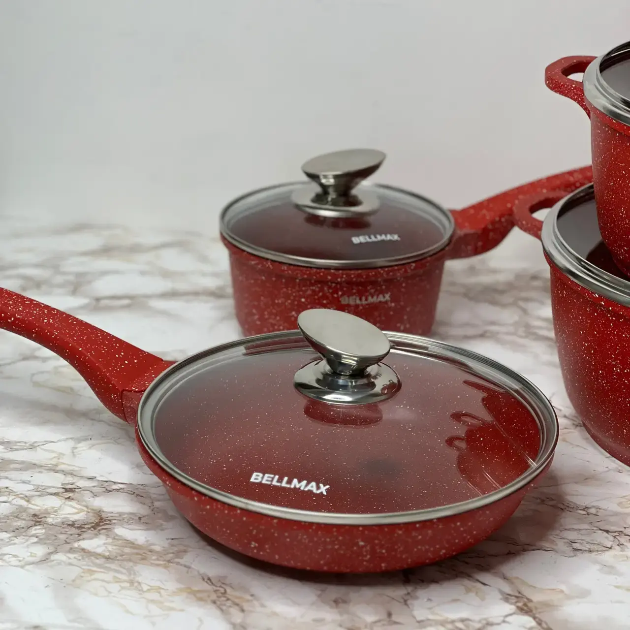 Набір посуду з гранітним антипригарним покриттям BellMax BM-305 з 12 предметів червоний - Зображення 3