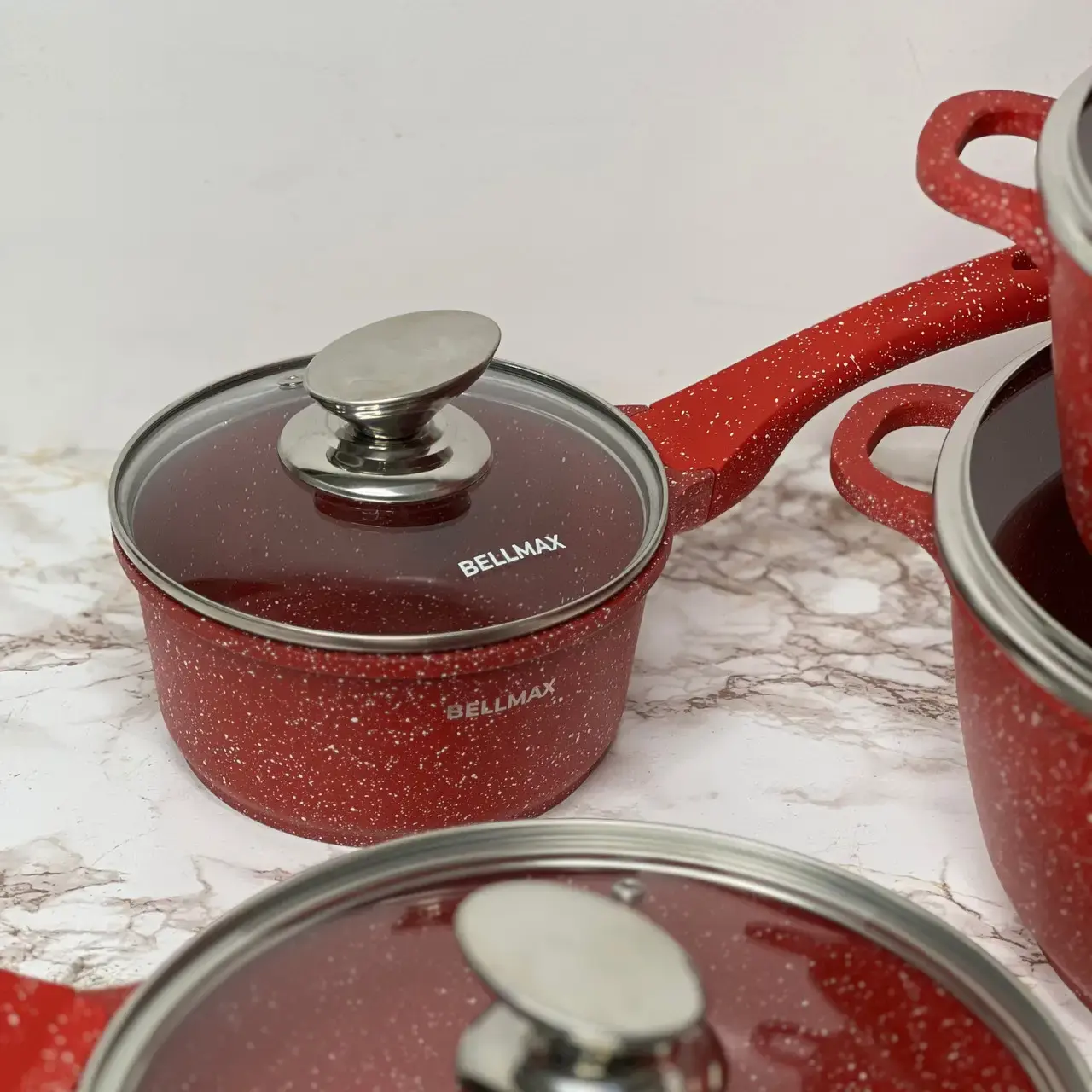 Набір посуду з гранітним антипригарним покриттям BellMax BM-305 з 12 предметів червоний - Зображення 2