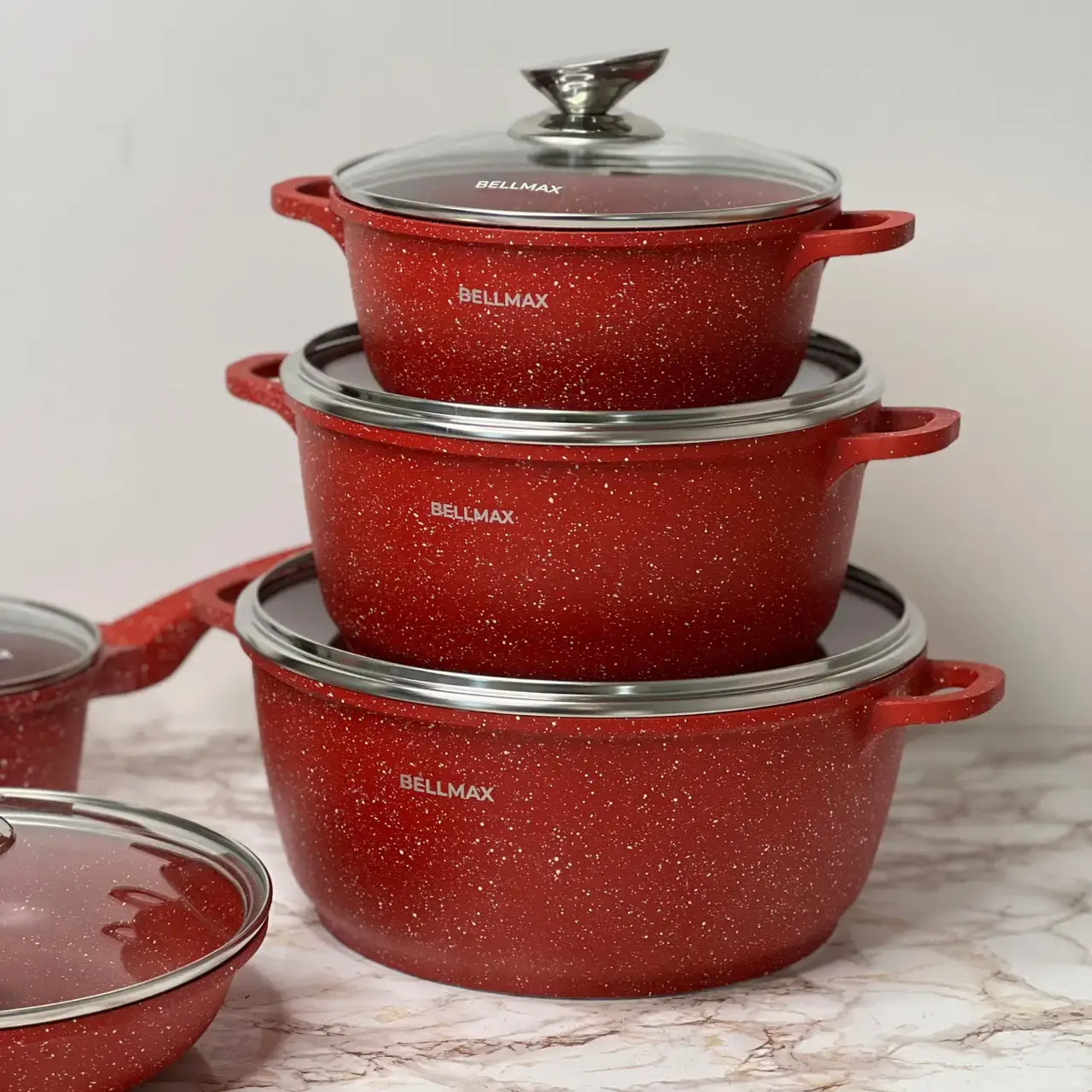 Набір посуду з гранітним антипригарним покриттям BellMax BM-305 з 12 предметів червоний - Зображення 4