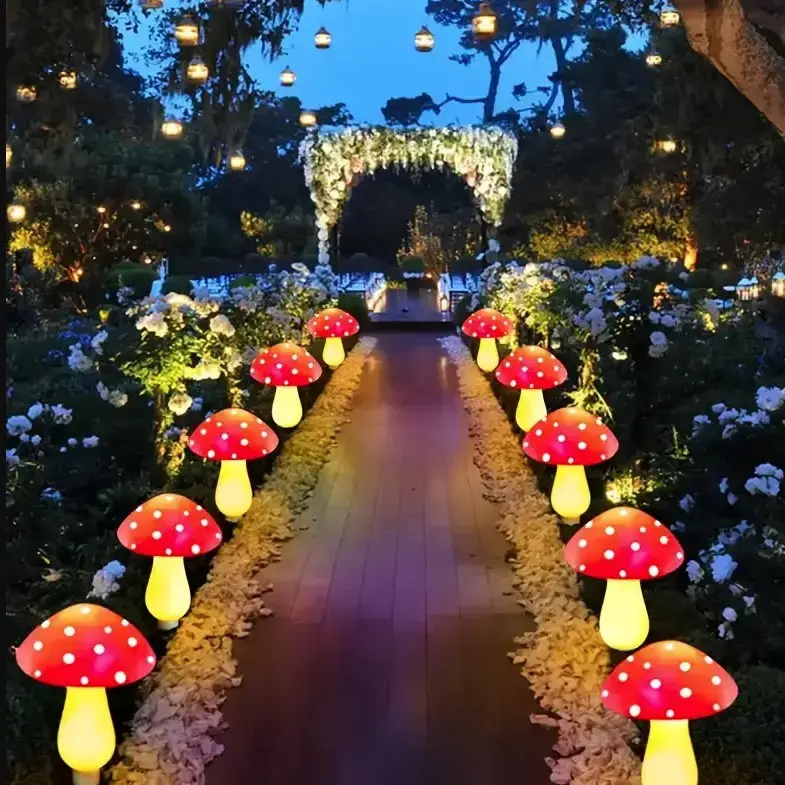 Декоративна гірлянда «Мухомори» із сонячною батареєю, 8 режимів свічення 6 шт - Зображення 4