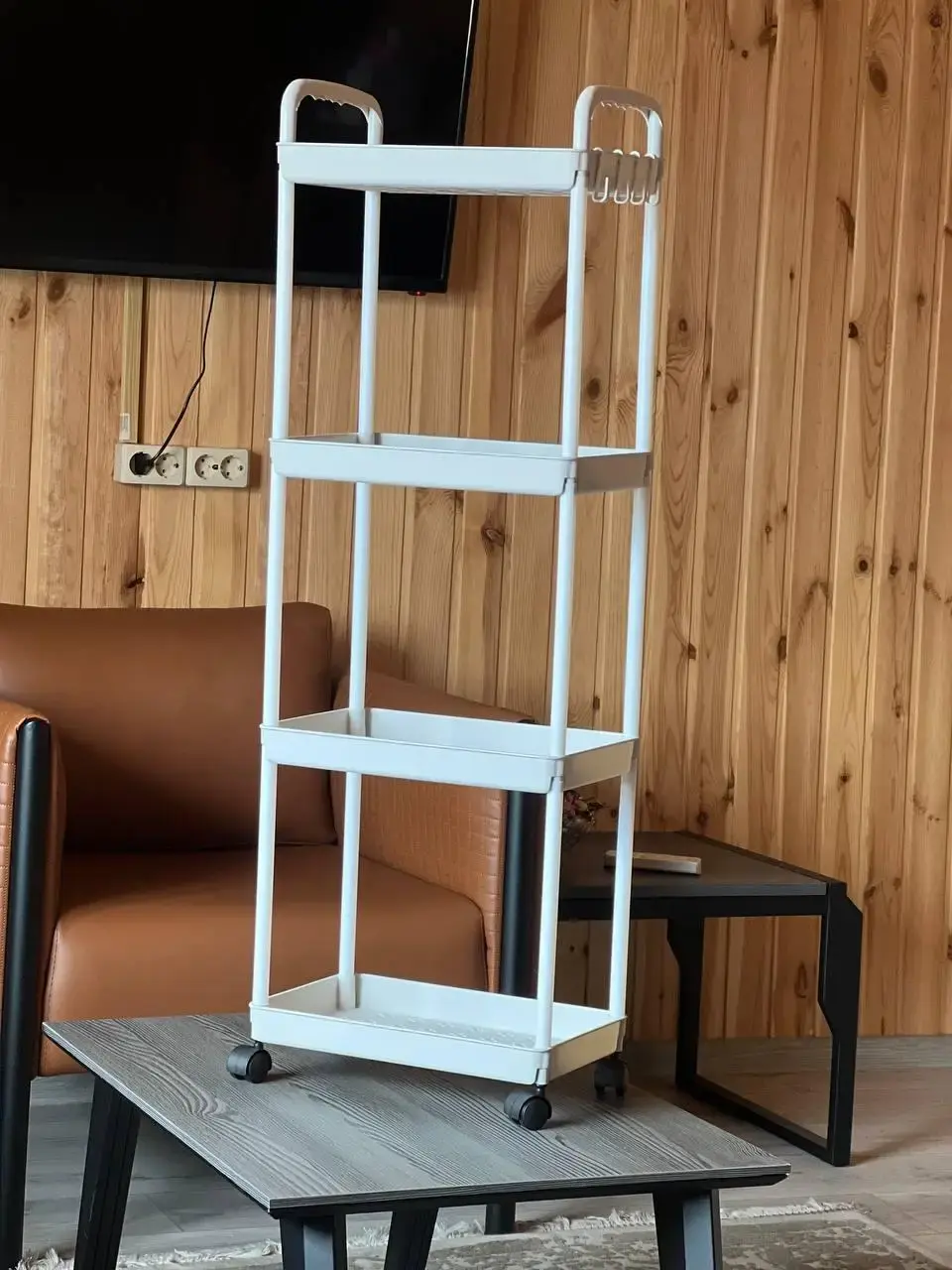 Етажерка на колесах 4 полиці біла підлогова Storage rack AND906 - Зображення 3